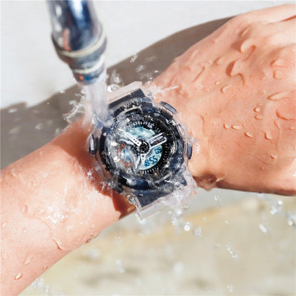 SANDA 298 Watch Men And Women Transparent Watch Waterproof Multi Functional luminous Movement Double Display Couple Electronic Watch(Blue Man)-garmade.com