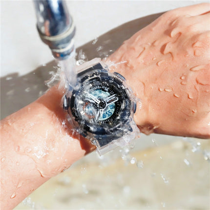 SANDA 298 Watch Men And Women Transparent Watch Waterproof Multi Functional luminous Movement Double Display Couple Electronic Watch(Blue Woman)-garmade.com