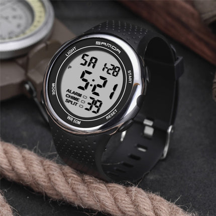 SANDA 375 Watch For Male Students Simple Casual Electronic Watch Sports Waterproof Luminous Watch(Silver)-garmade.com