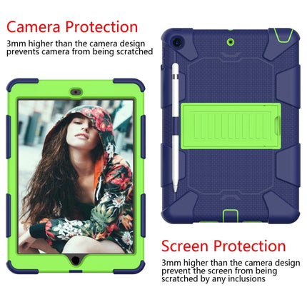 For iPad 10.2 Shockproof Two-Color Silicone Protection Case with Holder & Pen Slot(Dark Blue+Green)-garmade.com
