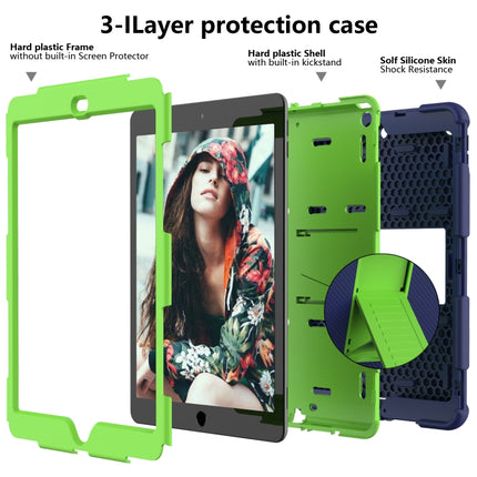 For iPad 10.2 Shockproof Two-Color Silicone Protection Case with Holder & Pen Slot(Dark Blue+Green)-garmade.com