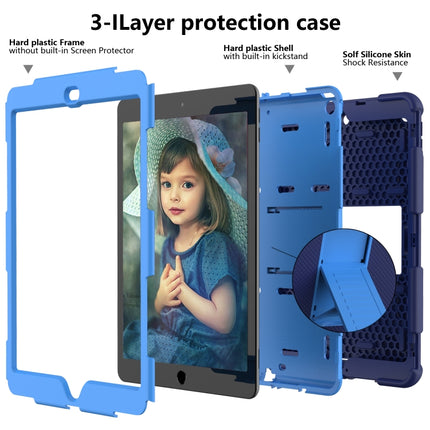 For iPad 10.2 Shockproof Two-Color Silicone Protection Case with Holder & Pen Slot(Dark Blue+Blue)-garmade.com