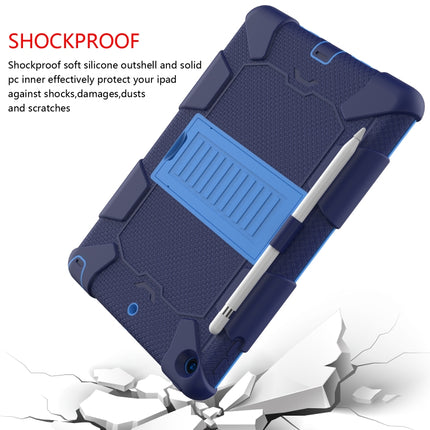 For iPad 10.2 Shockproof Two-Color Silicone Protection Case with Holder & Pen Slot(Dark Blue+Blue)-garmade.com