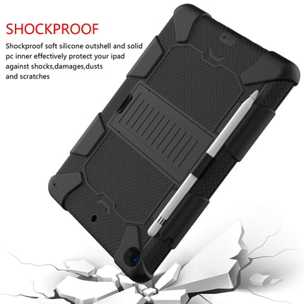 For iPad 10.2 Shockproof Two-Color Silicone Protection Case with Holder & Pen Slot(Black)-garmade.com