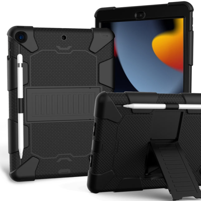 For iPad 10.2 Shockproof Two-Color Silicone Protection Case with Holder & Pen Slot(Black)-garmade.com