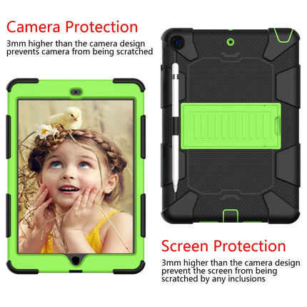 For iPad 10.2 Shockproof Two-Color Silicone Protection Case with Holder & Pen Slot(Black+Green)-garmade.com
