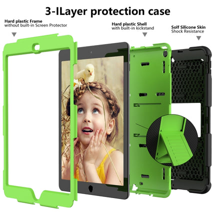 For iPad 10.2 Shockproof Two-Color Silicone Protection Case with Holder & Pen Slot(Black+Green)-garmade.com