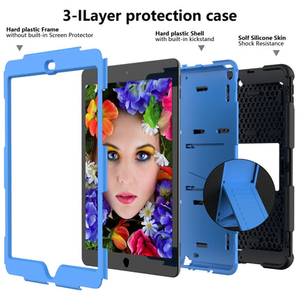 For iPad 10.2 Shockproof Two-Color Silicone Protection Case with Holder & Pen Slot(Black+Blue)-garmade.com