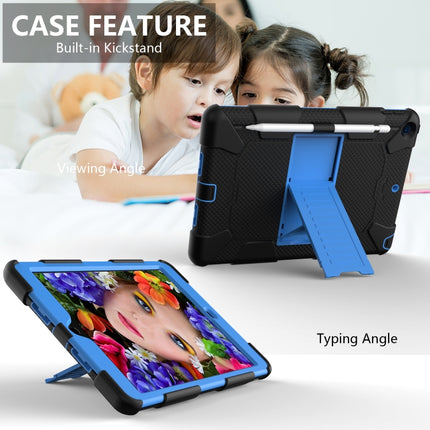 For iPad 10.2 Shockproof Two-Color Silicone Protection Case with Holder & Pen Slot(Black+Blue)-garmade.com