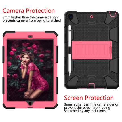 For iPad 10.2 Shockproof Two-Color Silicone Protection Case with Holder & Pen Slot(Black+Hot Pink)-garmade.com