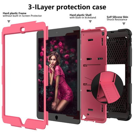 For iPad 10.2 Shockproof Two-Color Silicone Protection Case with Holder & Pen Slot(Black+Hot Pink)-garmade.com