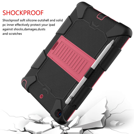 For iPad 10.2 Shockproof Two-Color Silicone Protection Case with Holder & Pen Slot(Black+Hot Pink)-garmade.com