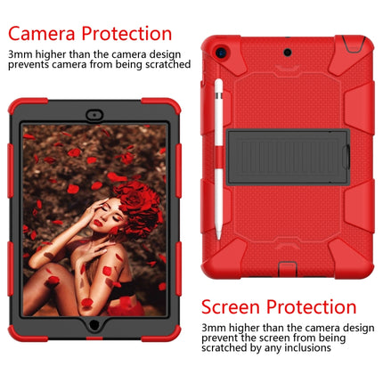 For iPad 10.2 Shockproof Two-Color Silicone Protection Case with Holder & Pen Slot(Red+Black)-garmade.com