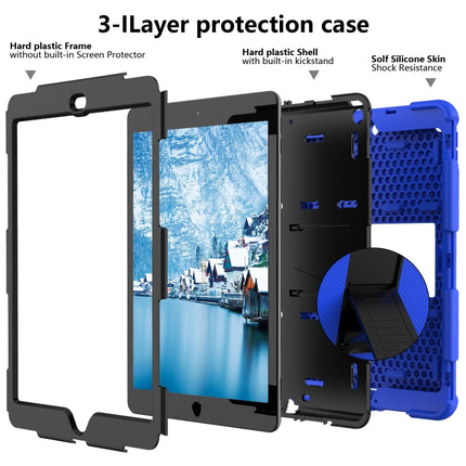For iPad 10.2 Shockproof Two-Color Silicone Protection Case with Holder & Pen Slot(Blue+Black)-garmade.com