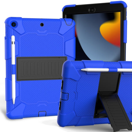 For iPad 10.2 Shockproof Two-Color Silicone Protection Case with Holder & Pen Slot(Blue+Black)-garmade.com