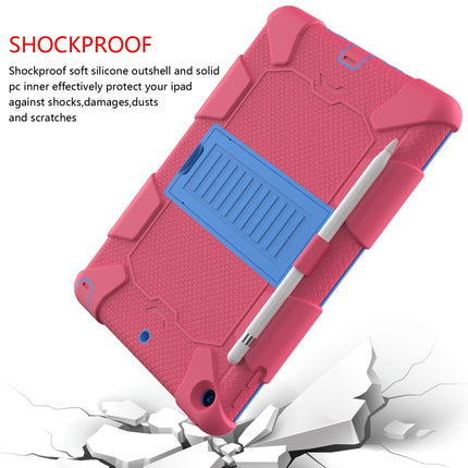 For iPad 10.2 Shockproof Two-Color Silicone Protection Case with Holder & Pen Slot(Hot Pink+Blue)-garmade.com