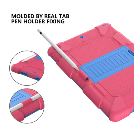 For iPad 10.2 Shockproof Two-Color Silicone Protection Case with Holder & Pen Slot(Hot Pink+Blue)-garmade.com
