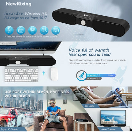 New Rixing NR4017 Portable 10W Stereo Surround Soundbar Bluetooth Speaker with Microphone(Blue)-garmade.com