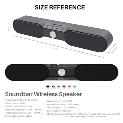 New Rixing NR4017 Portable 10W Stereo Surround Soundbar Bluetooth Speaker with Microphone(Gray)-garmade.com