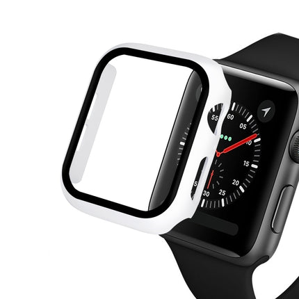 ENKAY Hat-prince Full Coverage PC Case + Tempered Glass Protector for Apple Watch Series 5 / 4 44mm(White)-garmade.com