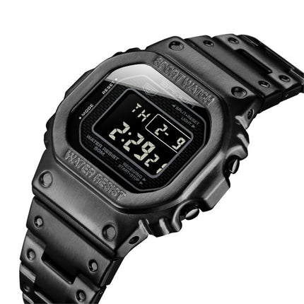 SANDA 390 Fashion Trend Men Business Watch Outdoor Sports Personality Square Digital Electronic Watch(Black)-garmade.com