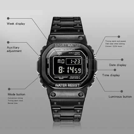 SANDA 390 Fashion Trend Men Business Watch Outdoor Sports Personality Square Digital Electronic Watch(Black)-garmade.com