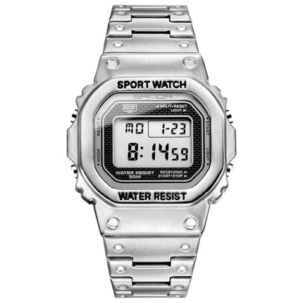 SANDA 390 Fashion Trend Men Business Watch Outdoor Sports Personality Square Digital Electronic Watch(Silver)-garmade.com