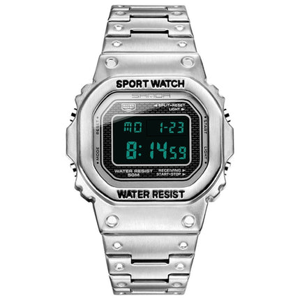 SANDA 390 Fashion Trend Men Business Watch Outdoor Sports Personality Square Digital Electronic Watch(Silver)-garmade.com