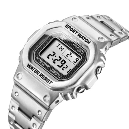 SANDA 390 Fashion Trend Men Business Watch Outdoor Sports Personality Square Digital Electronic Watch(Silver)-garmade.com