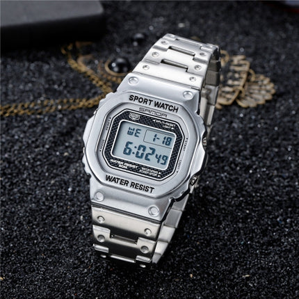 SANDA 390 Fashion Trend Men Business Watch Outdoor Sports Personality Square Digital Electronic Watch(Silver)-garmade.com