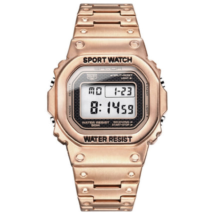 SANDA 390 Fashion Trend Men Business Watch Outdoor Sports Personality Square Digital Electronic Watch(Rose Gold)-garmade.com