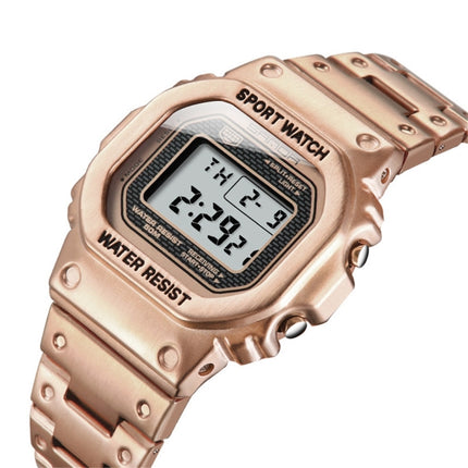 SANDA 390 Fashion Trend Men Business Watch Outdoor Sports Personality Square Digital Electronic Watch(Rose Gold)-garmade.com