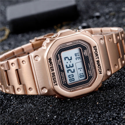 SANDA 390 Fashion Trend Men Business Watch Outdoor Sports Personality Square Digital Electronic Watch(Rose Gold)-garmade.com