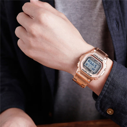 SANDA 390 Fashion Trend Men Business Watch Outdoor Sports Personality Square Digital Electronic Watch(Rose Gold)-garmade.com