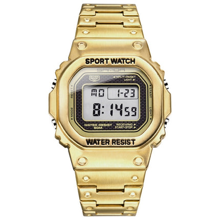 SANDA 390 Fashion Trend Men Business Watch Outdoor Sports Personality Square Digital Electronic Watch(Gold)-garmade.com