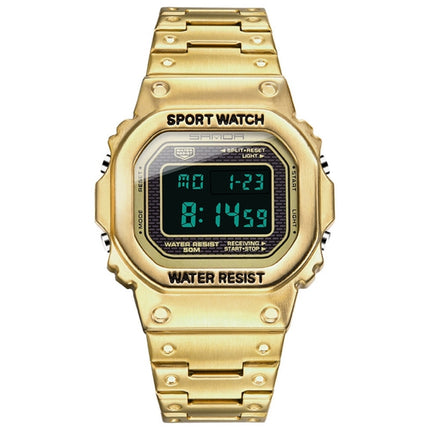 SANDA 390 Fashion Trend Men Business Watch Outdoor Sports Personality Square Digital Electronic Watch(Gold)-garmade.com