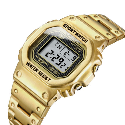 SANDA 390 Fashion Trend Men Business Watch Outdoor Sports Personality Square Digital Electronic Watch(Gold)-garmade.com
