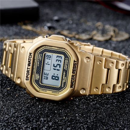 SANDA 390 Fashion Trend Men Business Watch Outdoor Sports Personality Square Digital Electronic Watch(Gold)-garmade.com