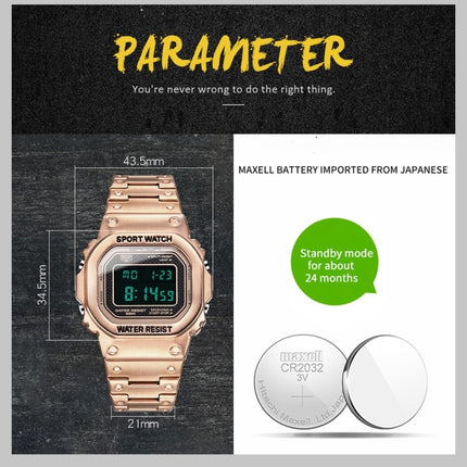 SANDA 390 Fashion Trend Men Business Watch Outdoor Sports Personality Square Digital Electronic Watch(Gold)-garmade.com