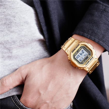 SANDA 390 Fashion Trend Men Business Watch Outdoor Sports Personality Square Digital Electronic Watch(Gold)-garmade.com