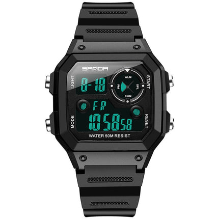 SANDA418 Square Wristwatch Swimming Waterproof Alarm Night light Male Student Watch Simple Fashion Sports Watch(Black)-garmade.com