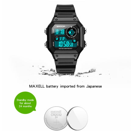 SANDA418 Square Wristwatch Swimming Waterproof Alarm Night light Male Student Watch Simple Fashion Sports Watch(Black)-garmade.com