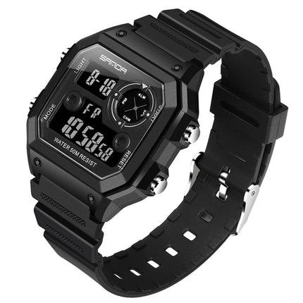 SANDA418 Square Wristwatch Swimming Waterproof Alarm Night light Male Student Watch Simple Fashion Sports Watch(Black)-garmade.com