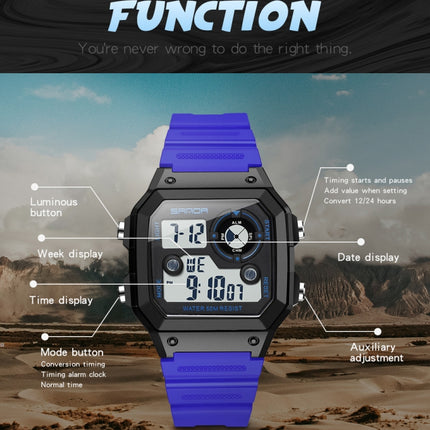 SANDA418 Square Wristwatch Swimming Waterproof Alarm Night light Male Student Watch Simple Fashion Sports Watch(Black)-garmade.com