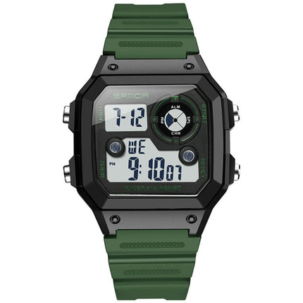 SANDA418 Square Wristwatch Swimming Waterproof Alarm Night light Male Student Watch Simple Fashion Sports Watch(Green)-garmade.com