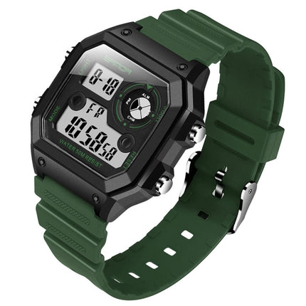 SANDA418 Square Wristwatch Swimming Waterproof Alarm Night light Male Student Watch Simple Fashion Sports Watch(Green)-garmade.com