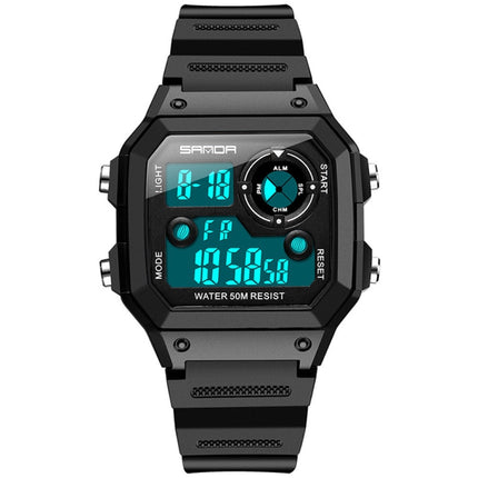 SANDA418 Square Wristwatch Swimming Waterproof Alarm Night light Male Student Watch Simple Fashion Sports Watch(Black White)-garmade.com