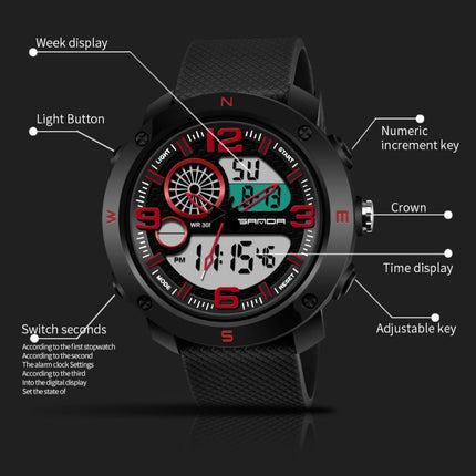 SANDA 762 Watch Men Watch Students Men Watch Fashion Trend Youth Waterproof Night light Sports Men(Red)-garmade.com