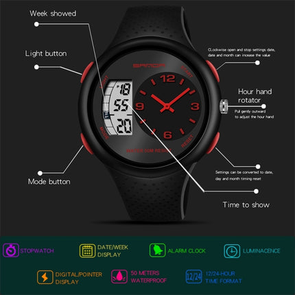 SANDA 763 Men Waterproof Student Watch Explosive Fashion Multi Functional Night light Outdoor Sports Personality Electronic Wrist Watch(Red)-garmade.com