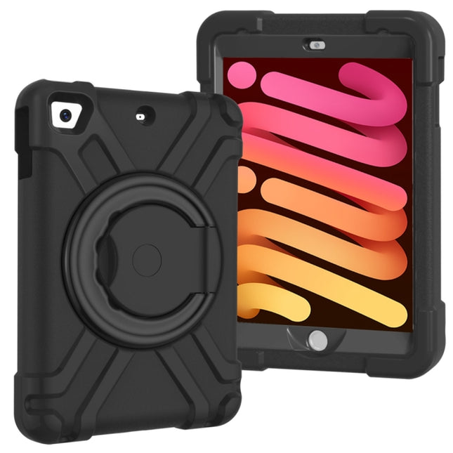 For iPad MINI1/2/3 EVA + PC Flat Protective Shell with 360 ° Rotating Bracket(Black+Black)-garmade.com